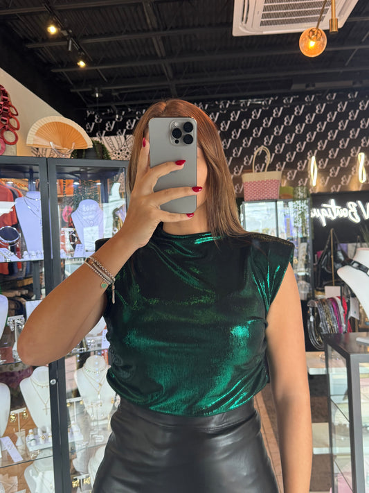 Green Foil Muscle Blouse