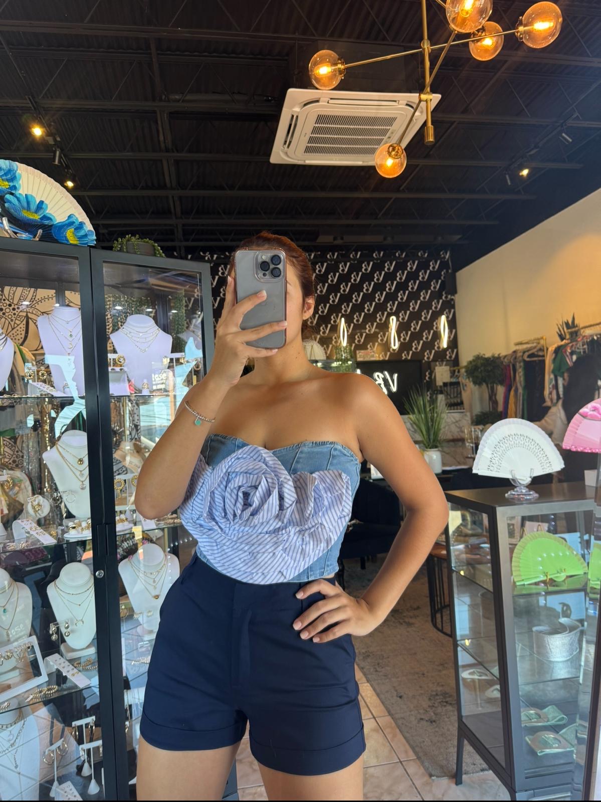 Flower Denim Top