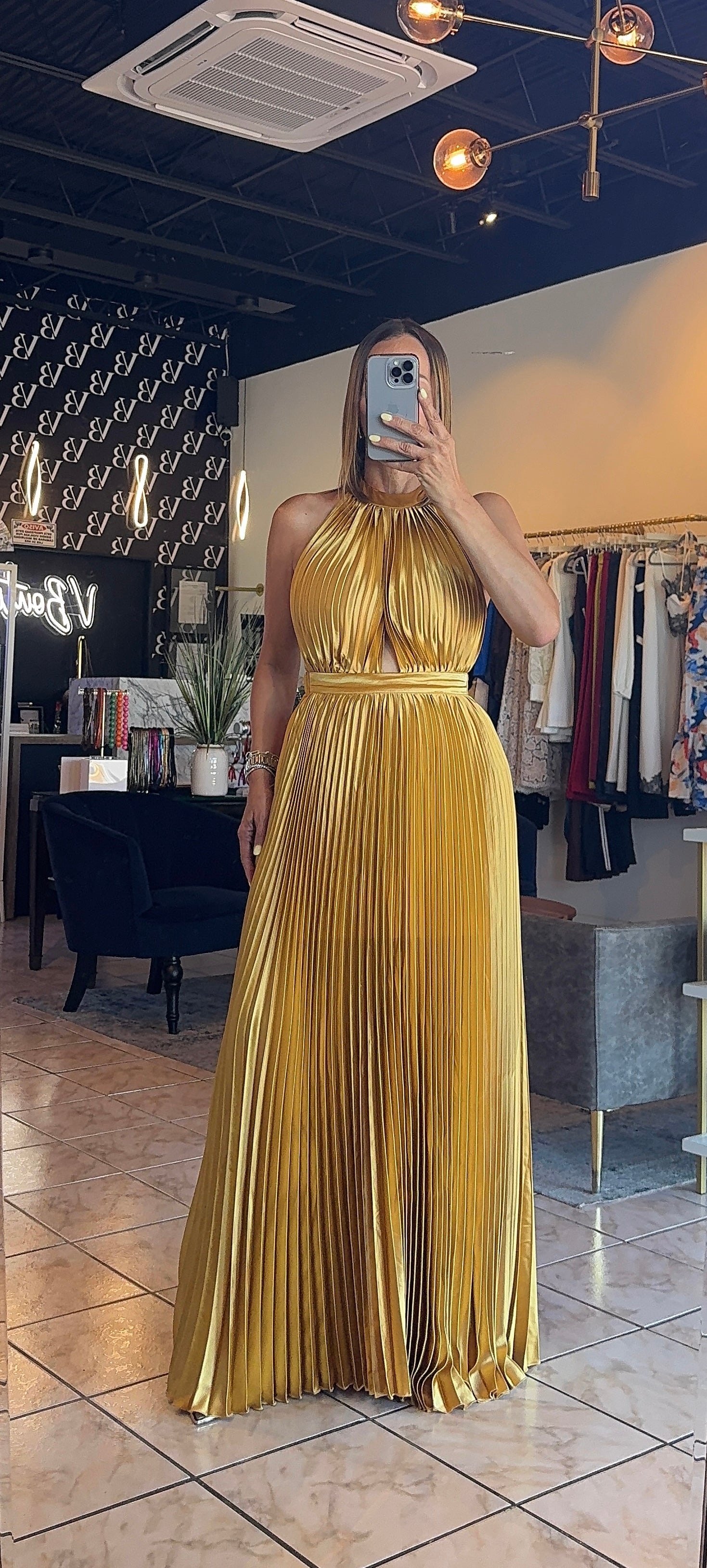 Amaya Satin Dress - Gold
