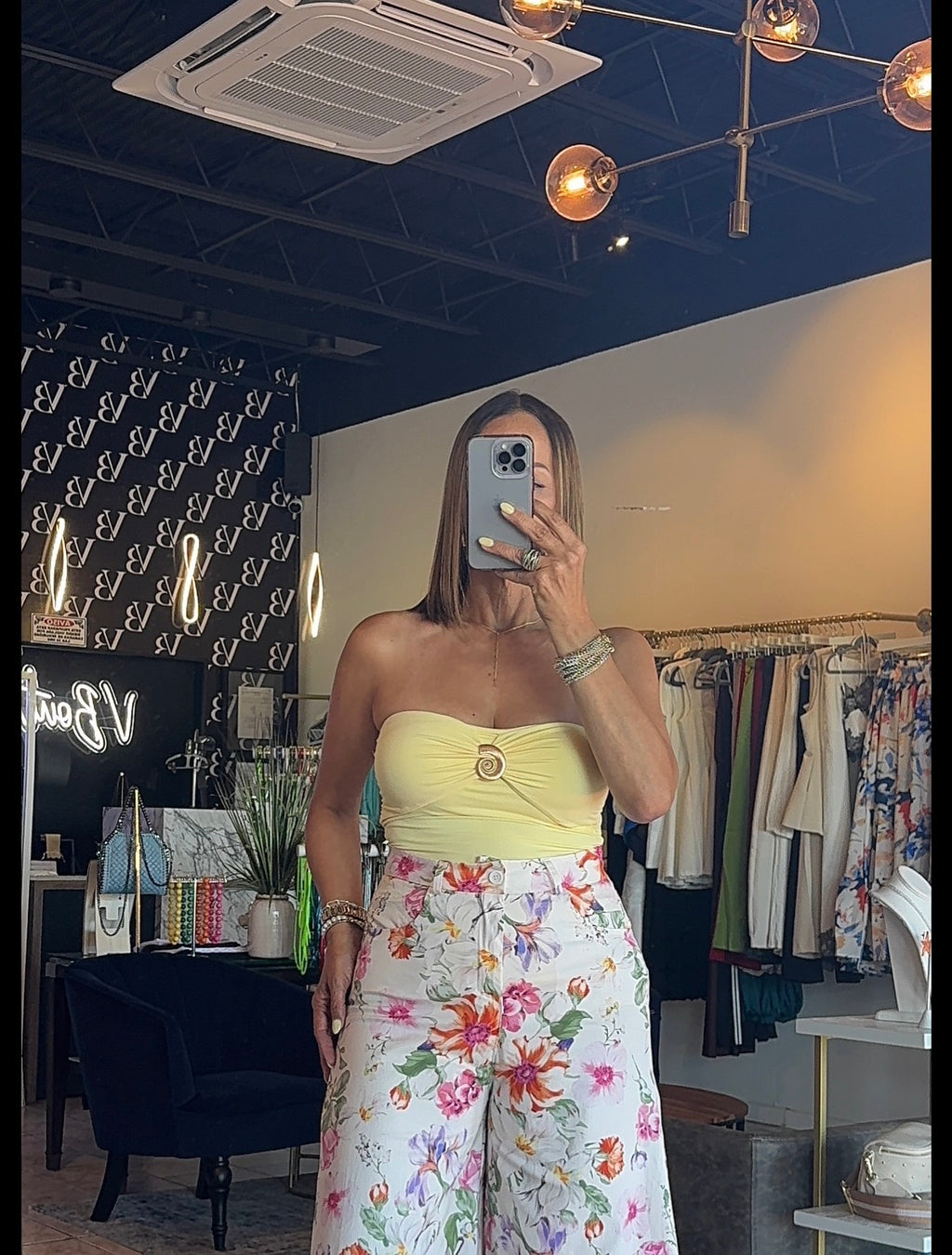 Aura Spiral Pin Strapless Top-Yellow