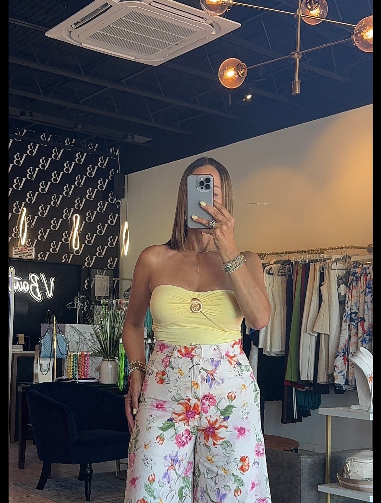 Aura Spiral Pin Strapless Top-Yellow