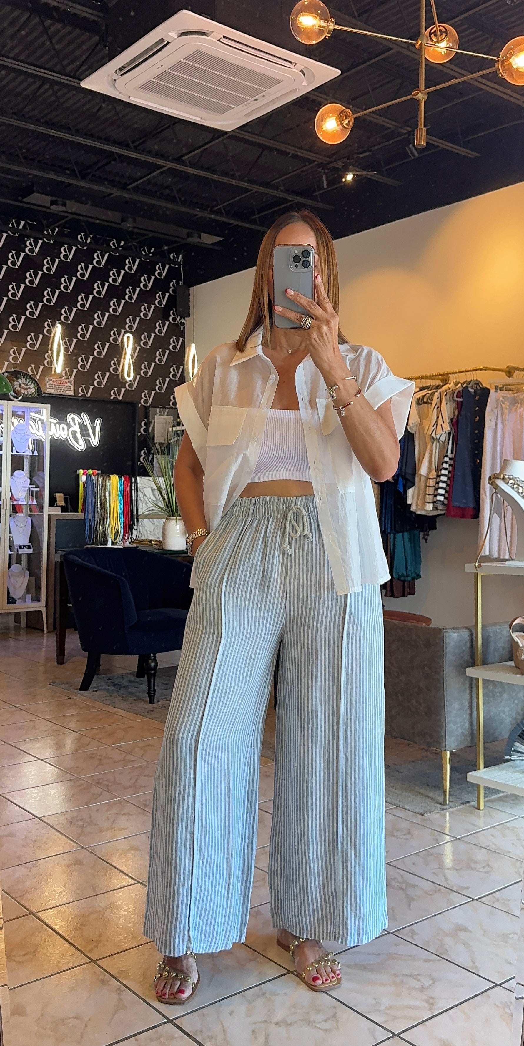 Linen Striped Bottom-Blue