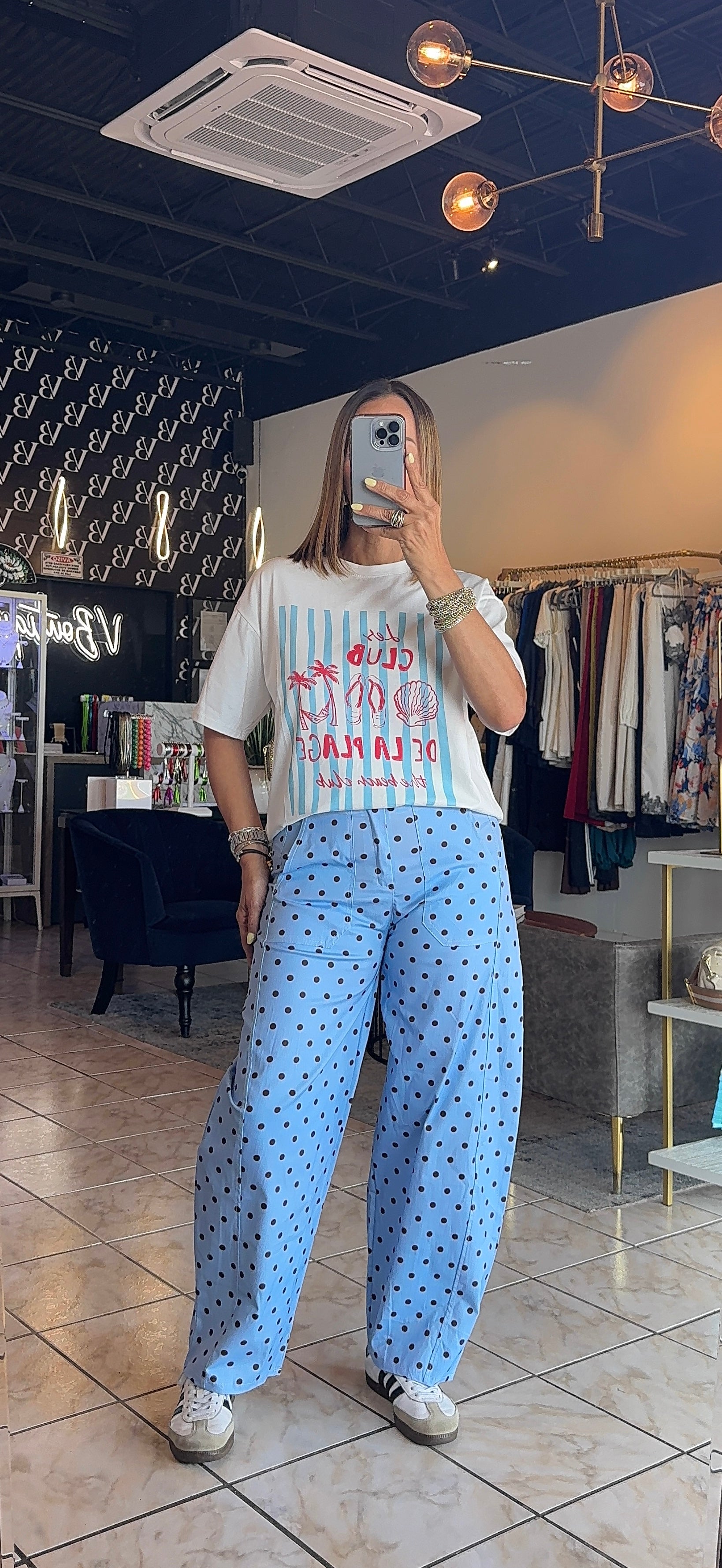 Marena Polka Pants-Blue/Brown