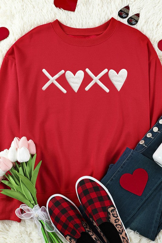 Women Puff XOXO Print Valentines Heart Sweatshirt