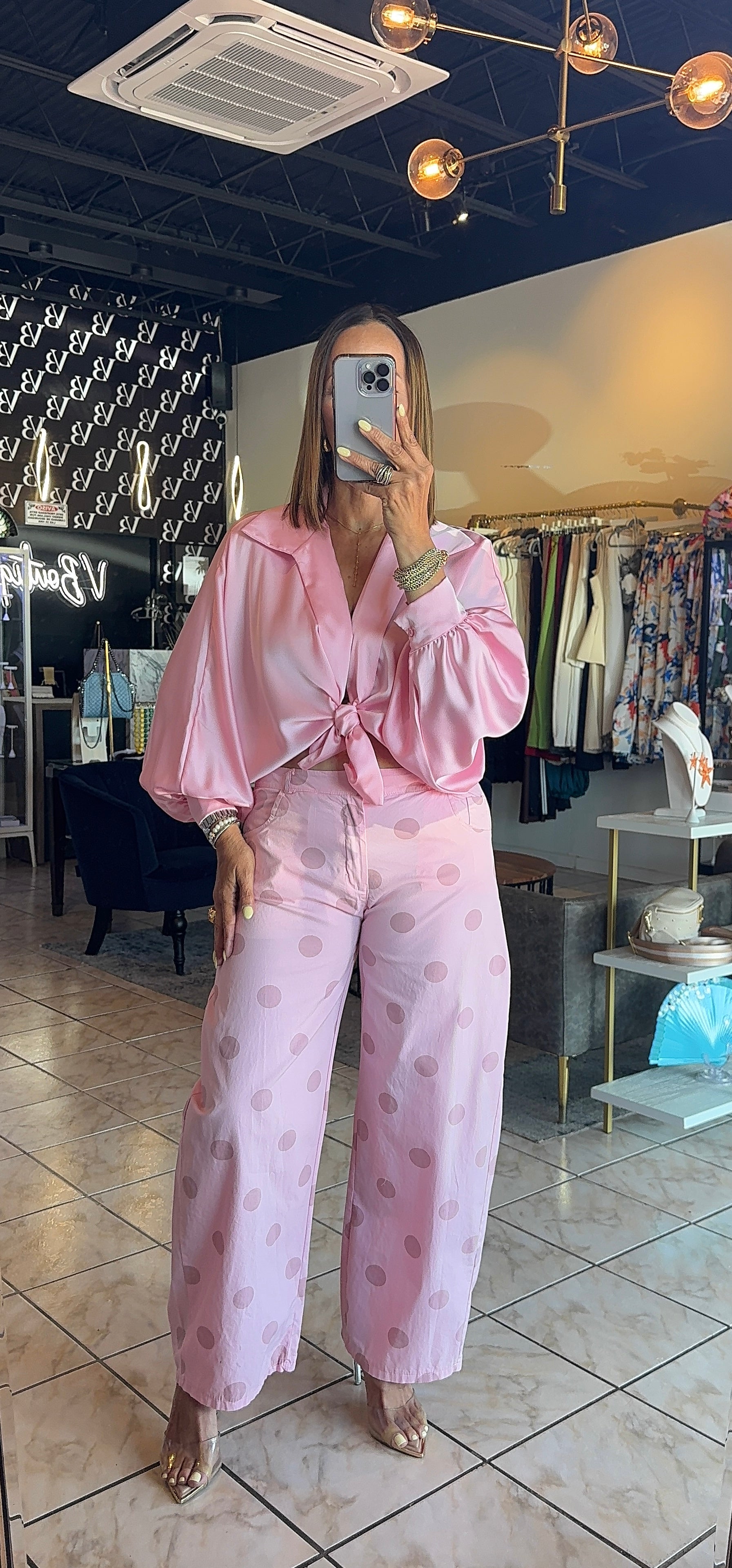 Lunay Polka Dots Pants-Pink