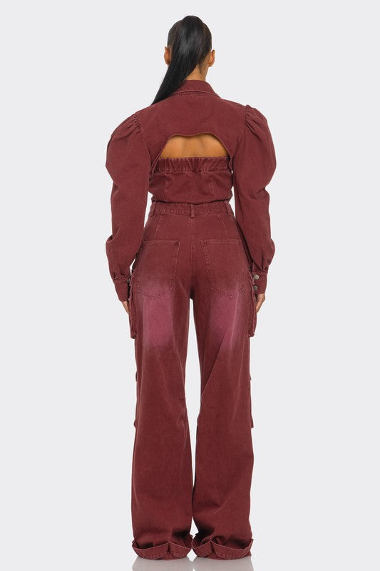 Vintage Inspired Utility Burgundy Jumpsuit