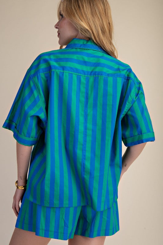Marlon Striped Top - Green/Blue