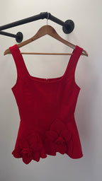 Red Denim Flower Top