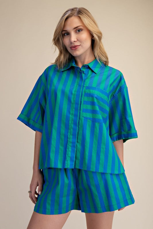 Marlon Striped Top - Green/Blue