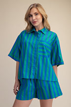 Marlon Striped Top - Green/Blue