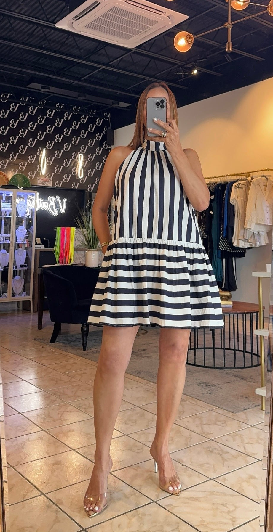 Navy/White Striped Dress