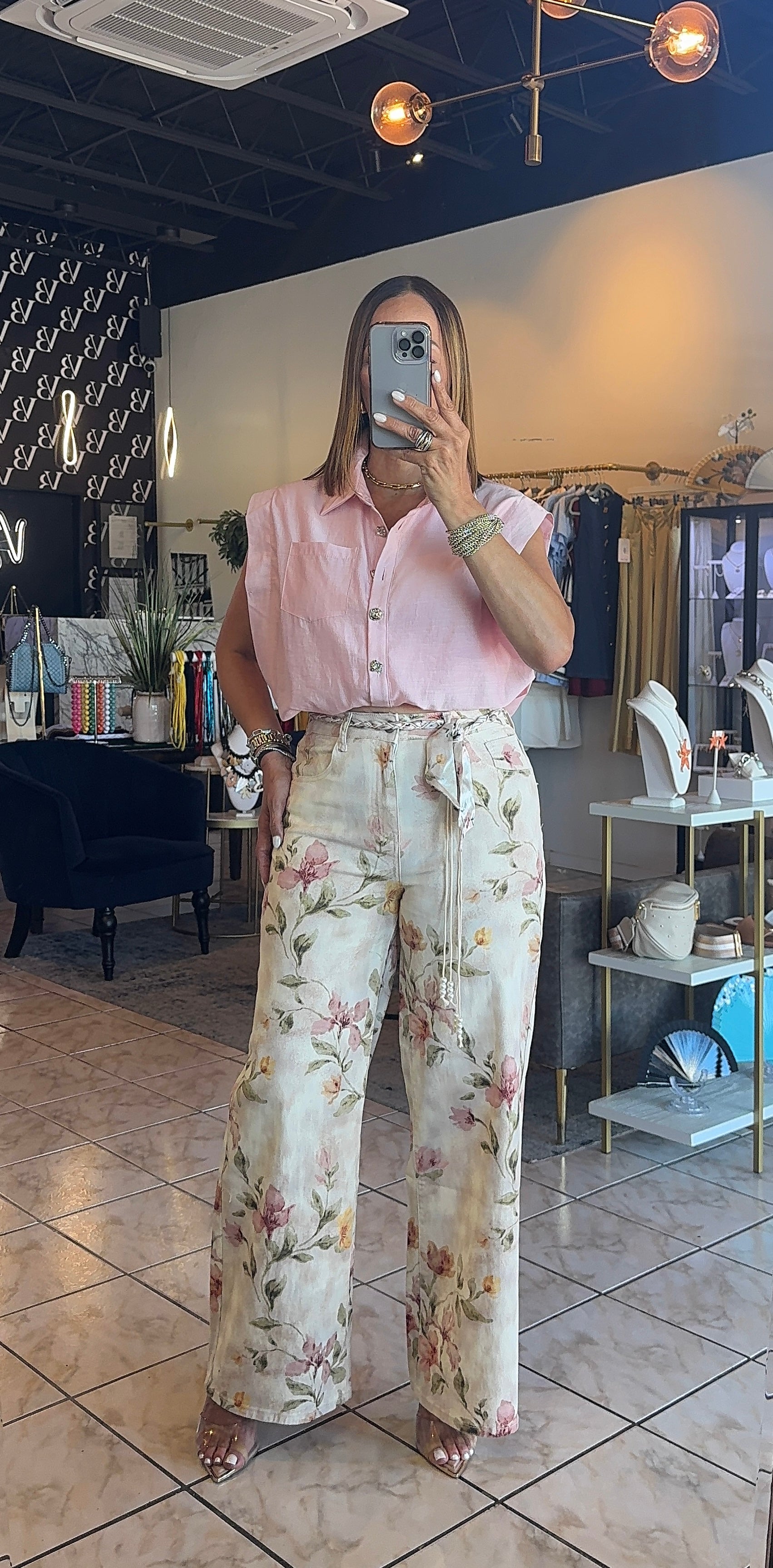 Dina Pink Flower Denim