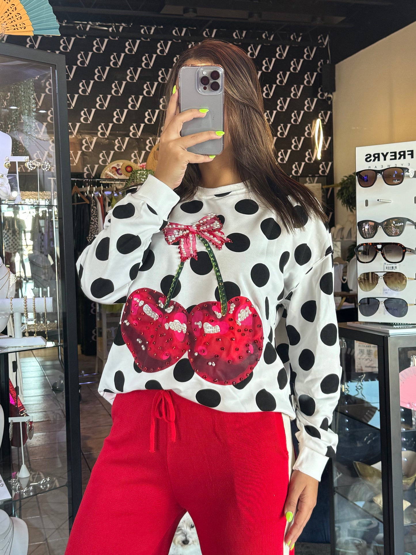 Cherry Bow Dots Sweater