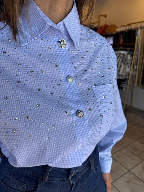 Blue/White Rhinestone Blouse