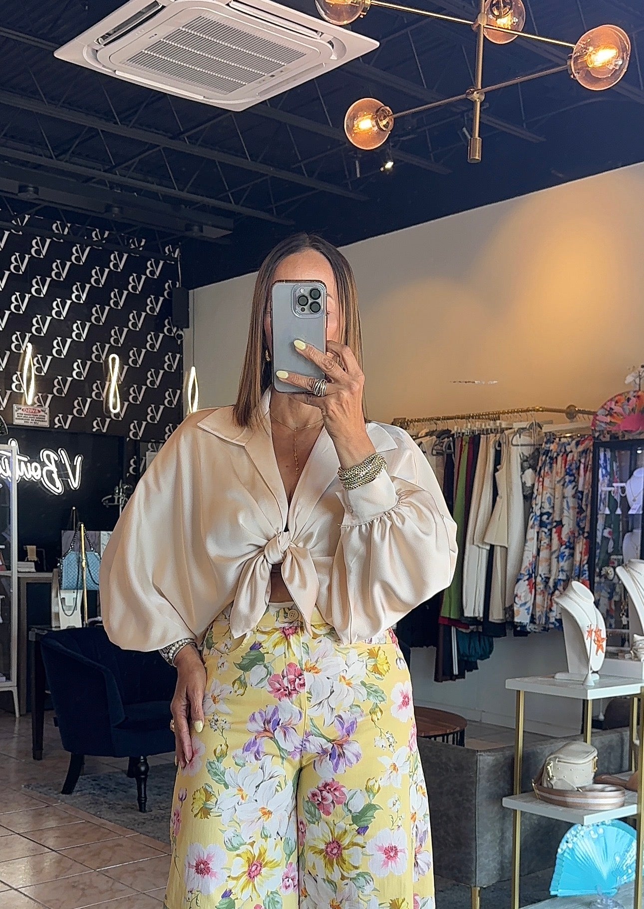 Karisa Satin Top-Beige