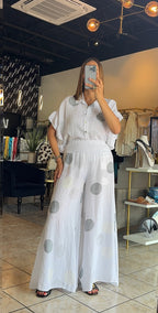 Polka Dot Linen Set-White