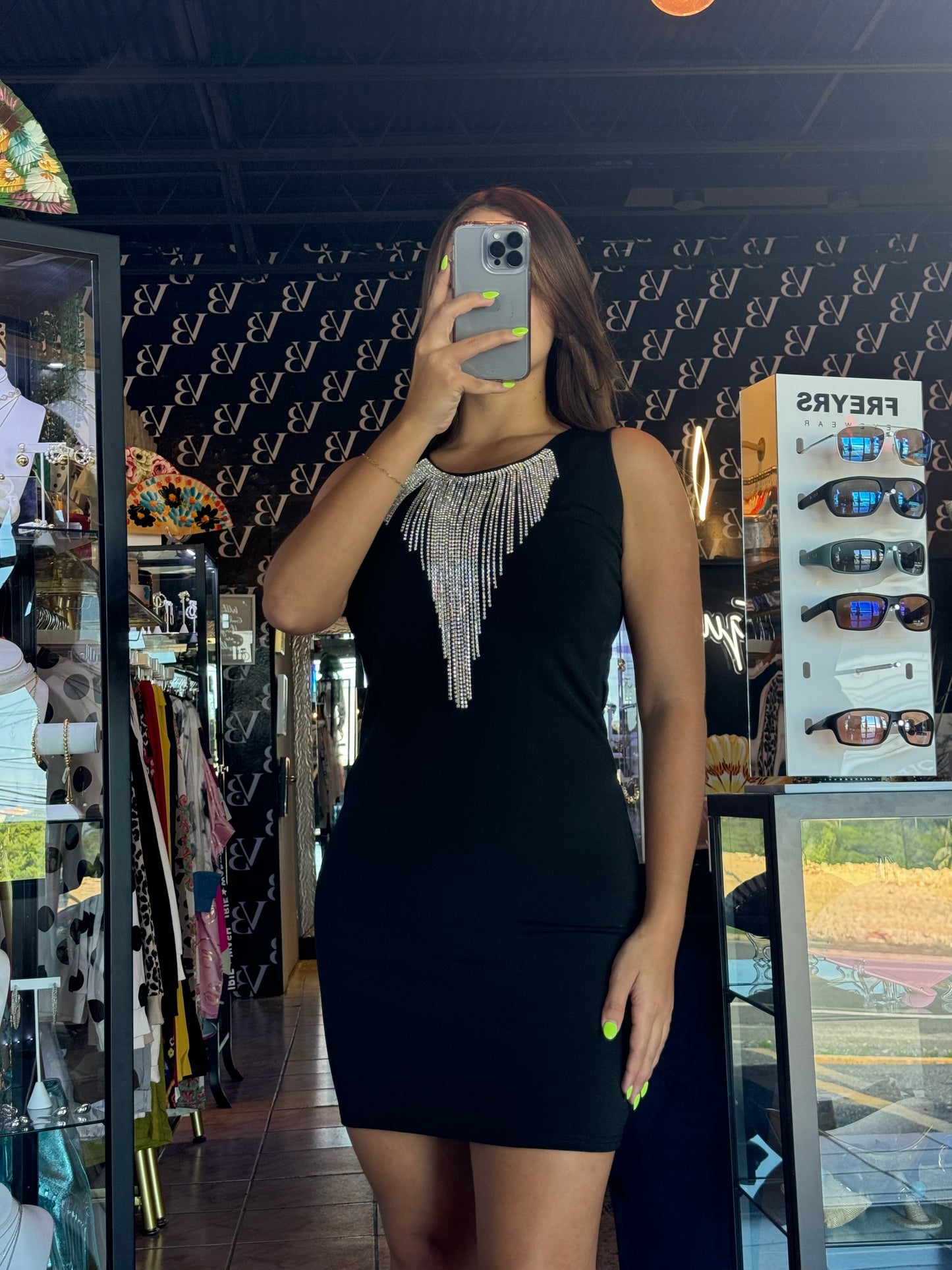 Rhinestone Black Dress