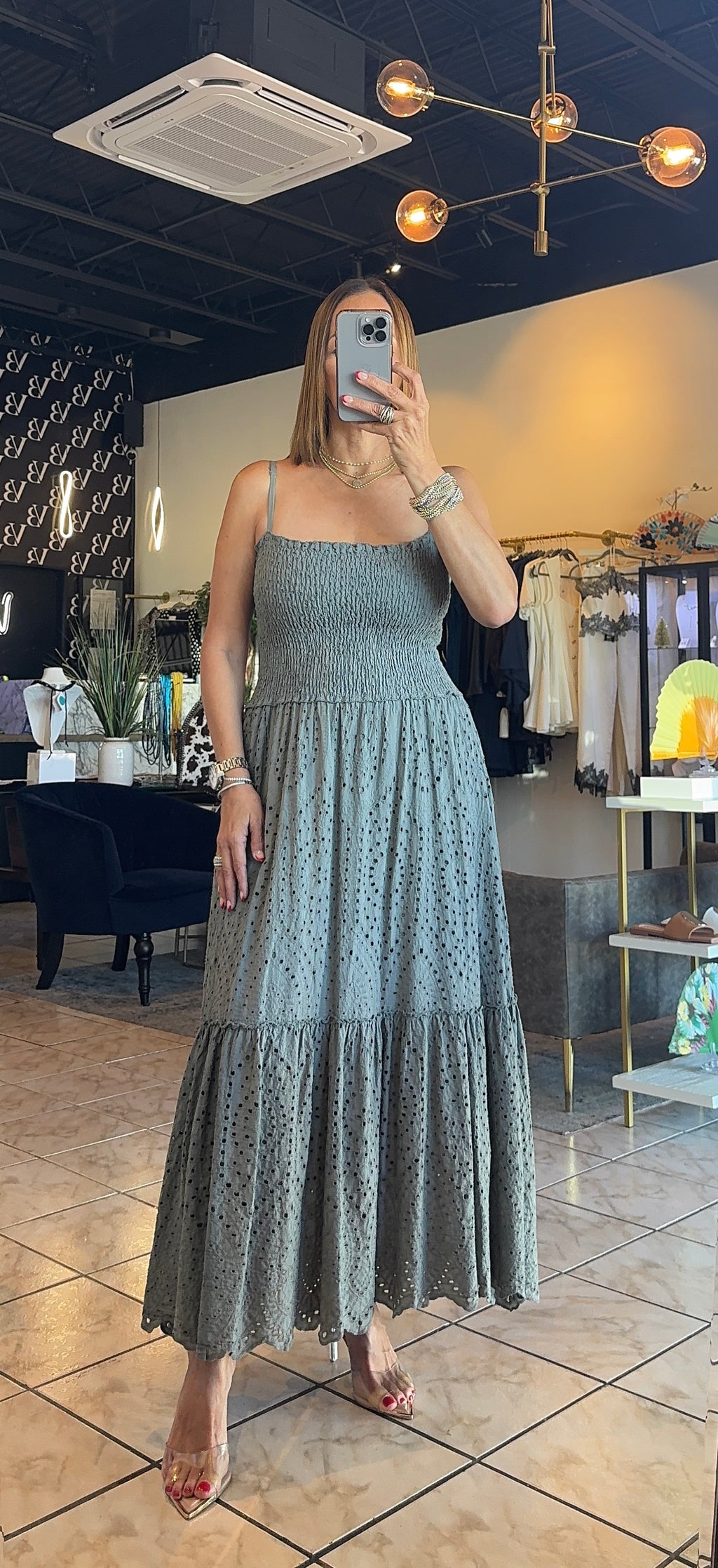 Kelsy Eyelet Dress-Green