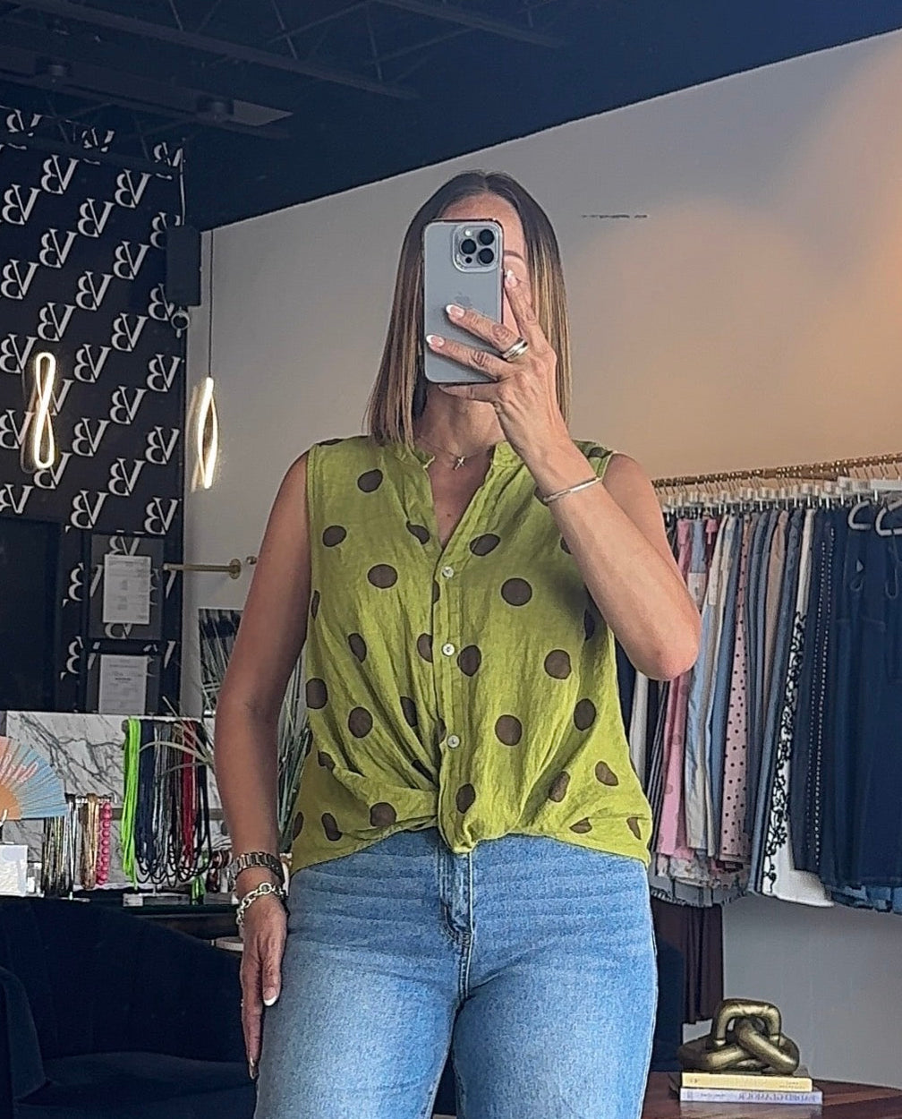 Lorena Polka Line Top-Green/Brown