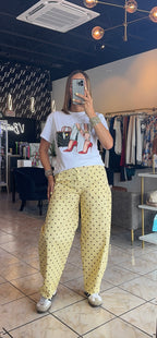 Marena Polka Pants- Yellow/Brown