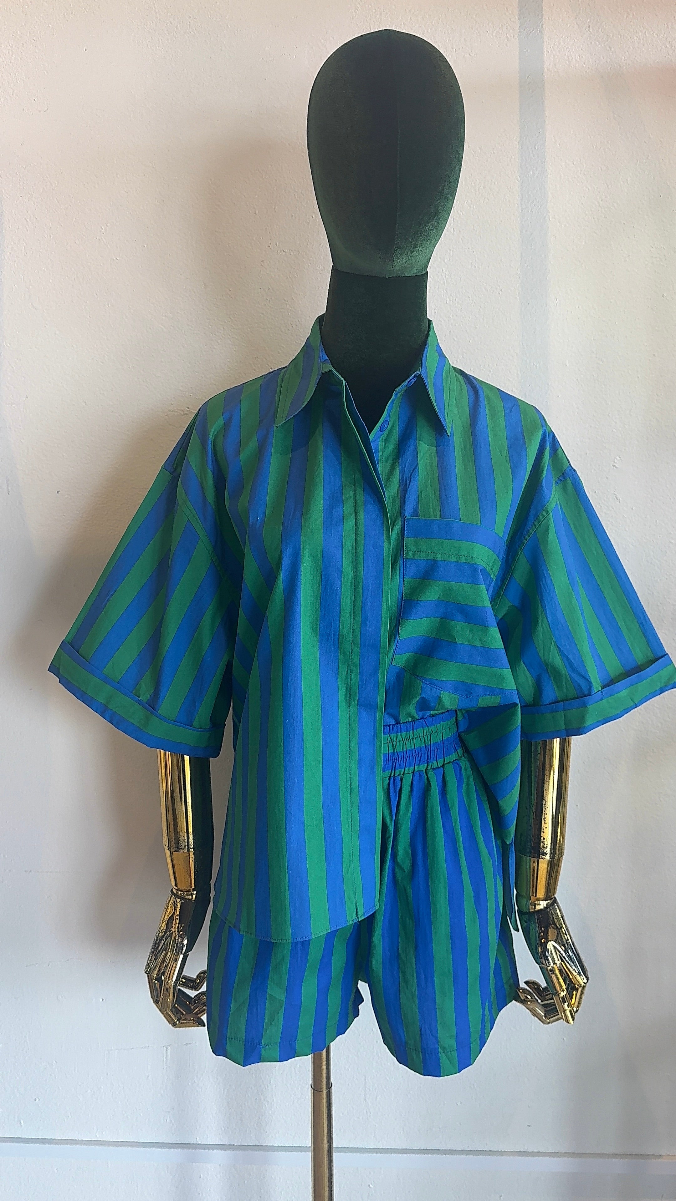 Marlon Striped Short Set- Green/Blue