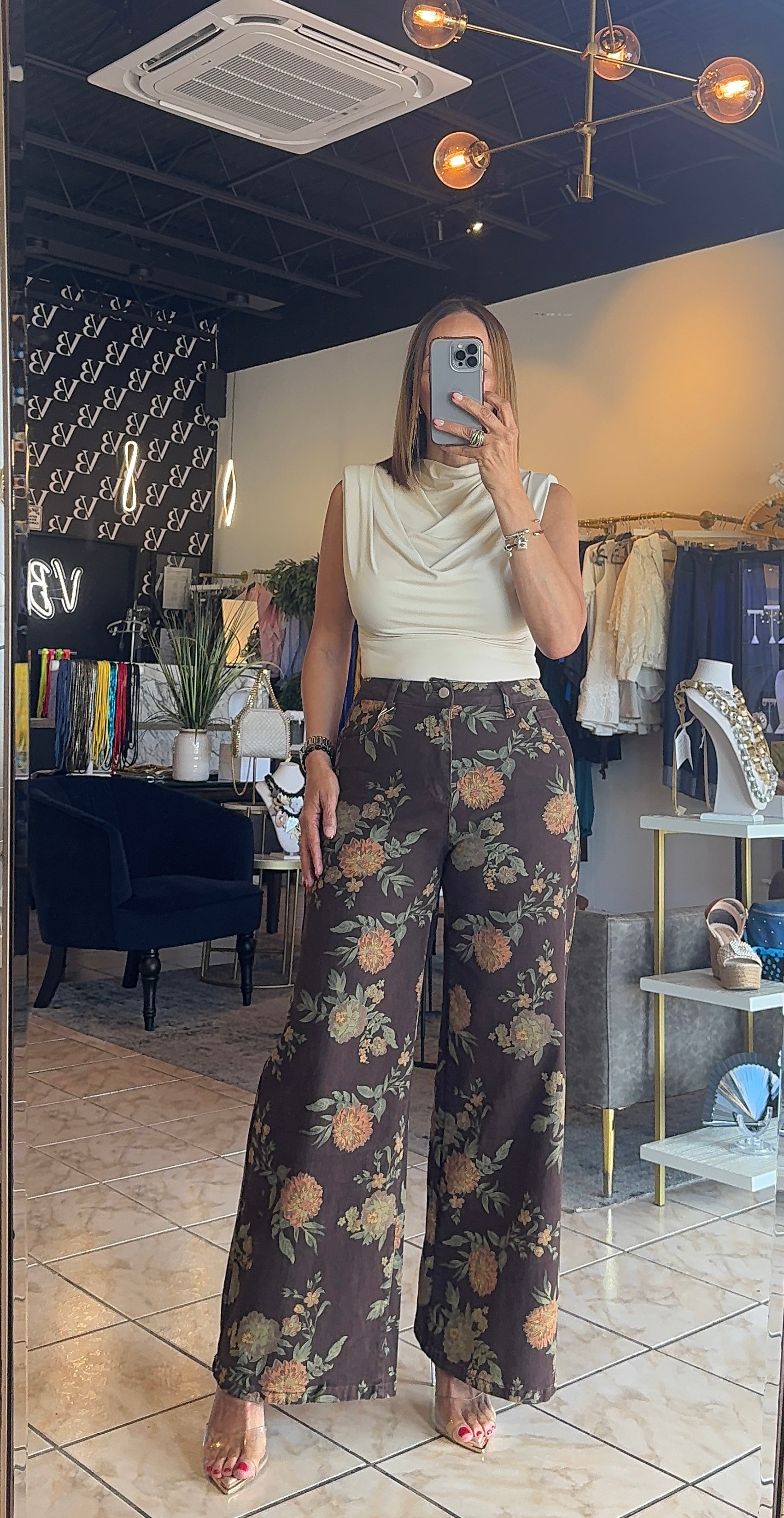 Brown Flower Denim Bottom