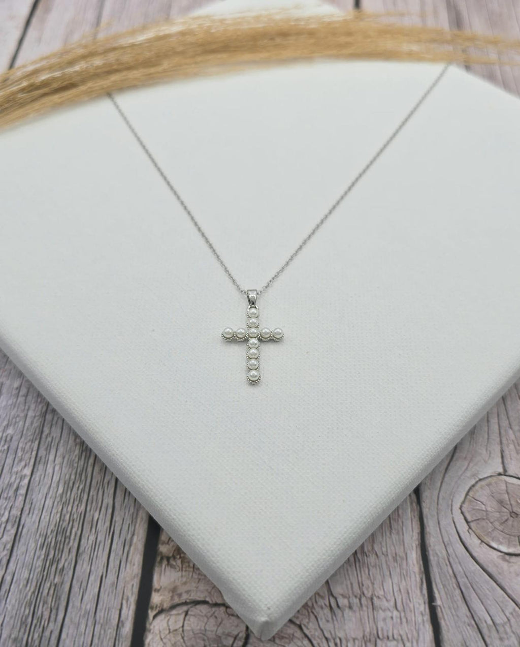 Cross Pearl Necklace - Silver