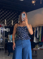 Lea Polka Top- Navy/White