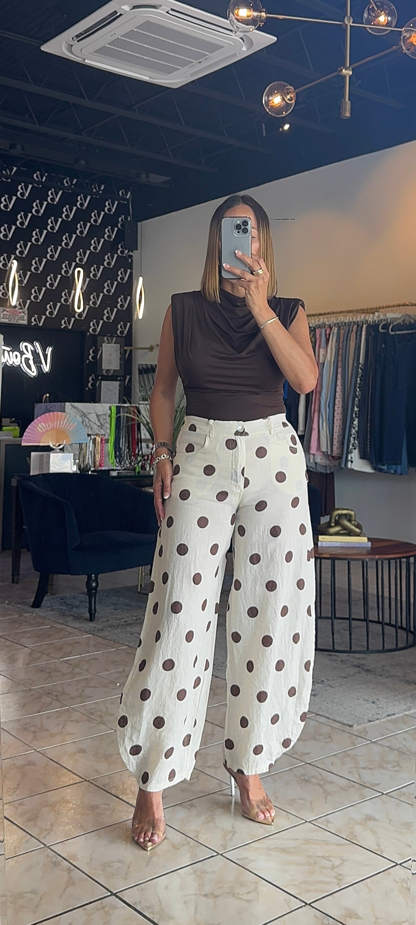 Lorena Polka Line Bottom-Bone/Brown
