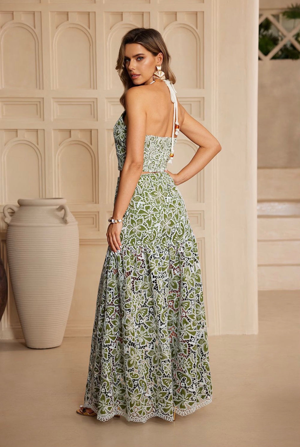 Adara Crochet Skirt Set - Green
