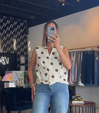 Lorena Polka Line Top-Bone/Brown