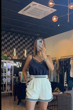 Fanny Lace Top-Navy Blue