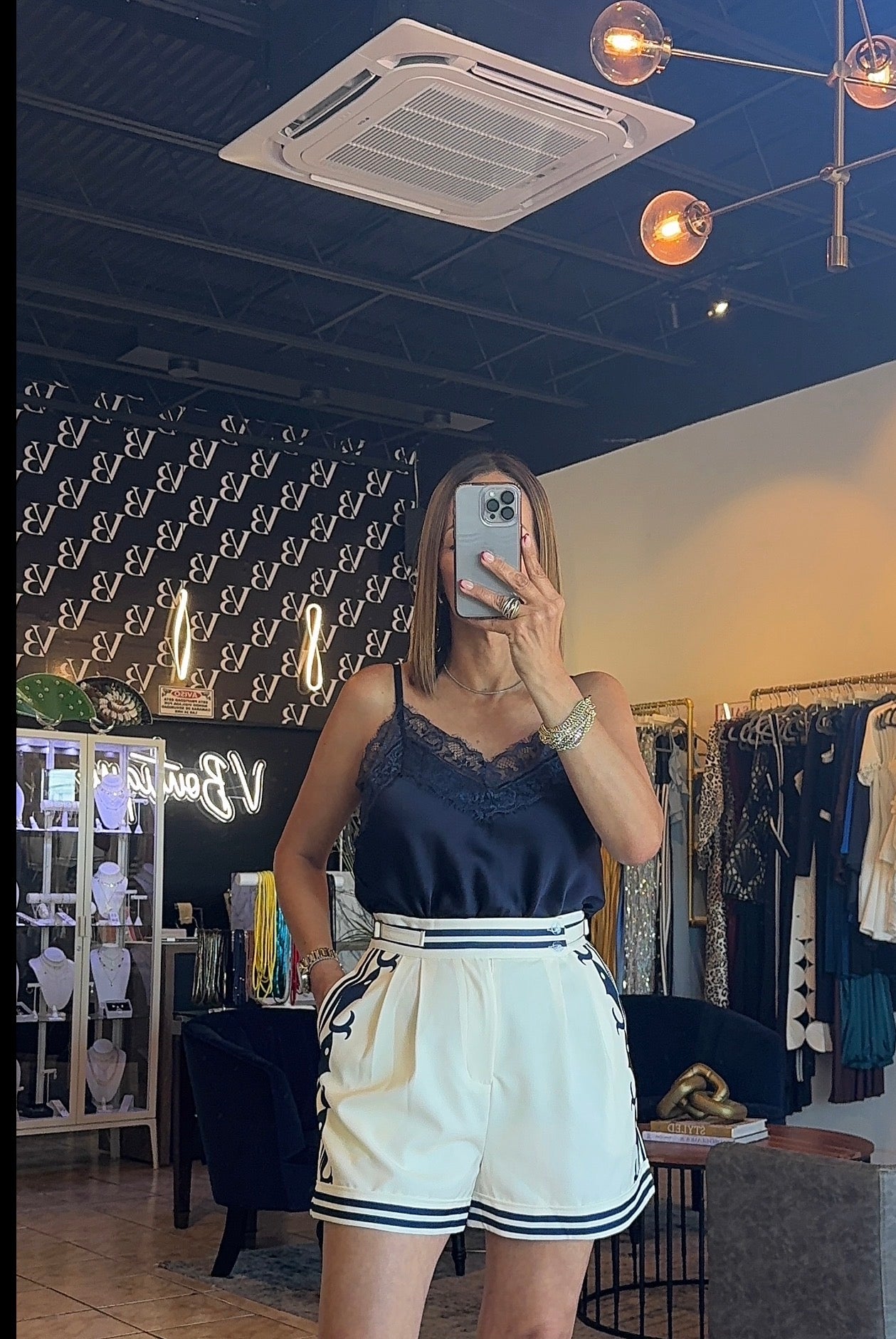 Fanny Lace Top-Navy Blue