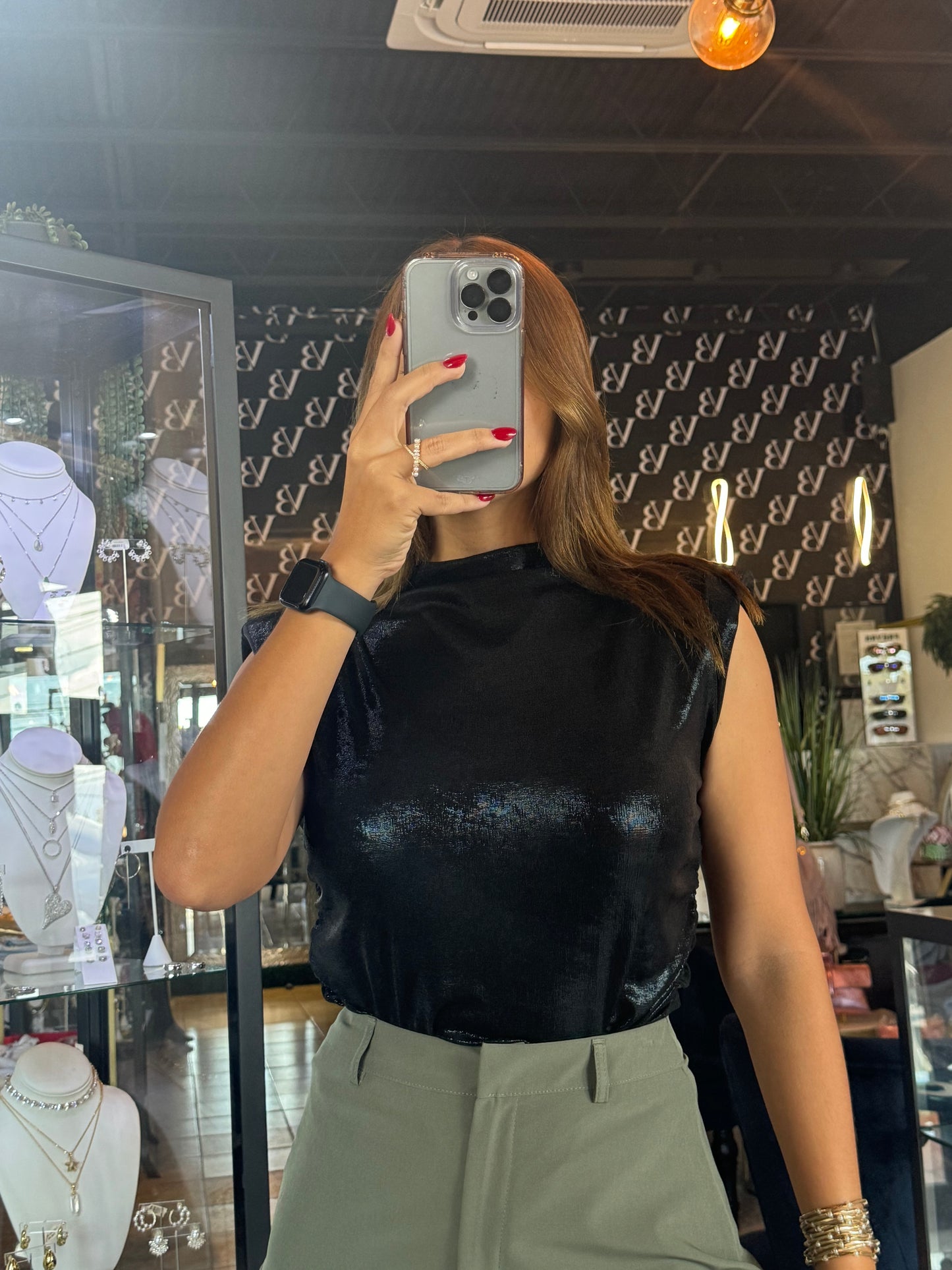 Black Foil Blouse