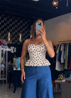 Lea Polka Top-Beige/Brown
