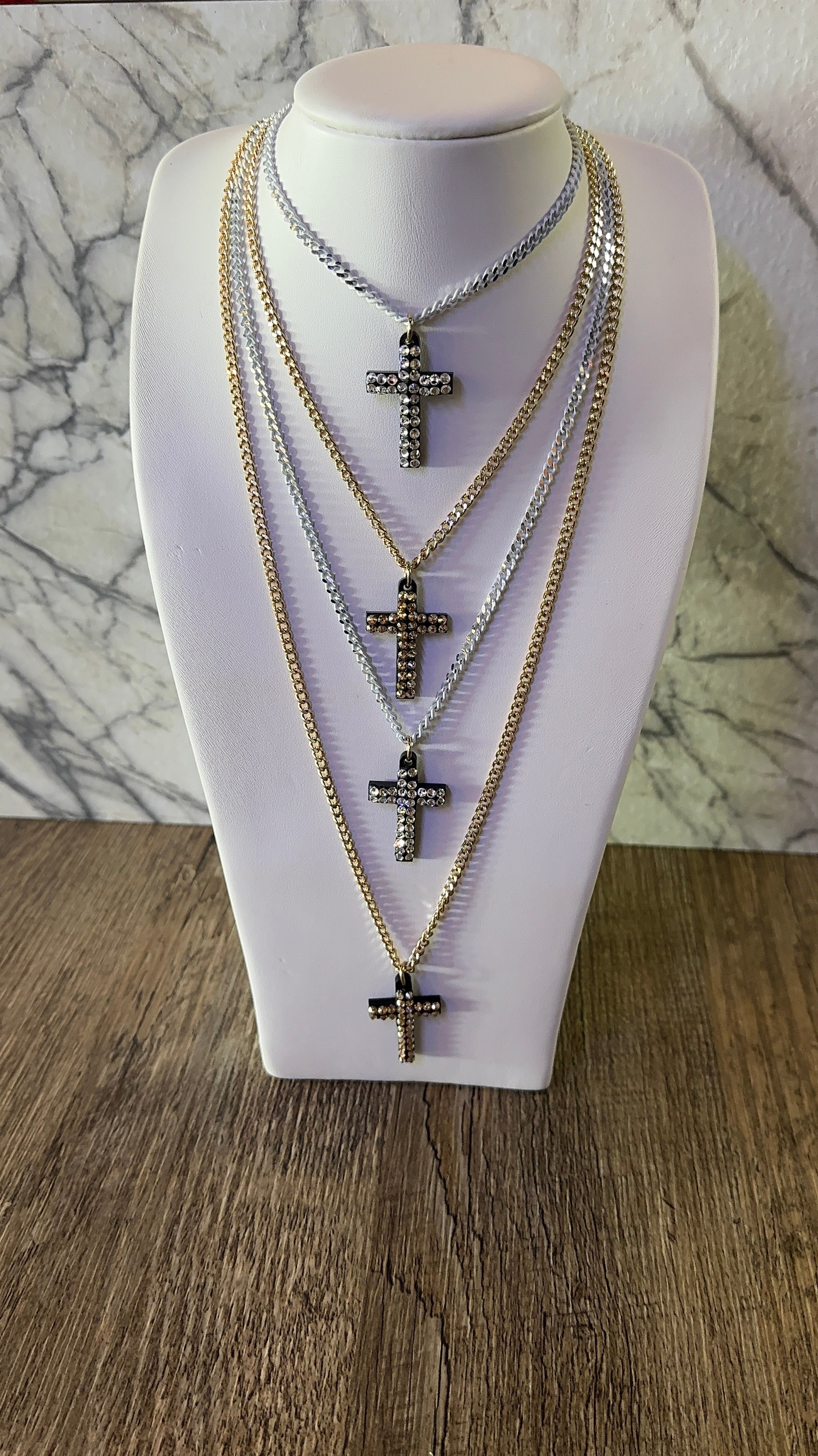 Grace Multi-Chain w/ Crosses Necklace
