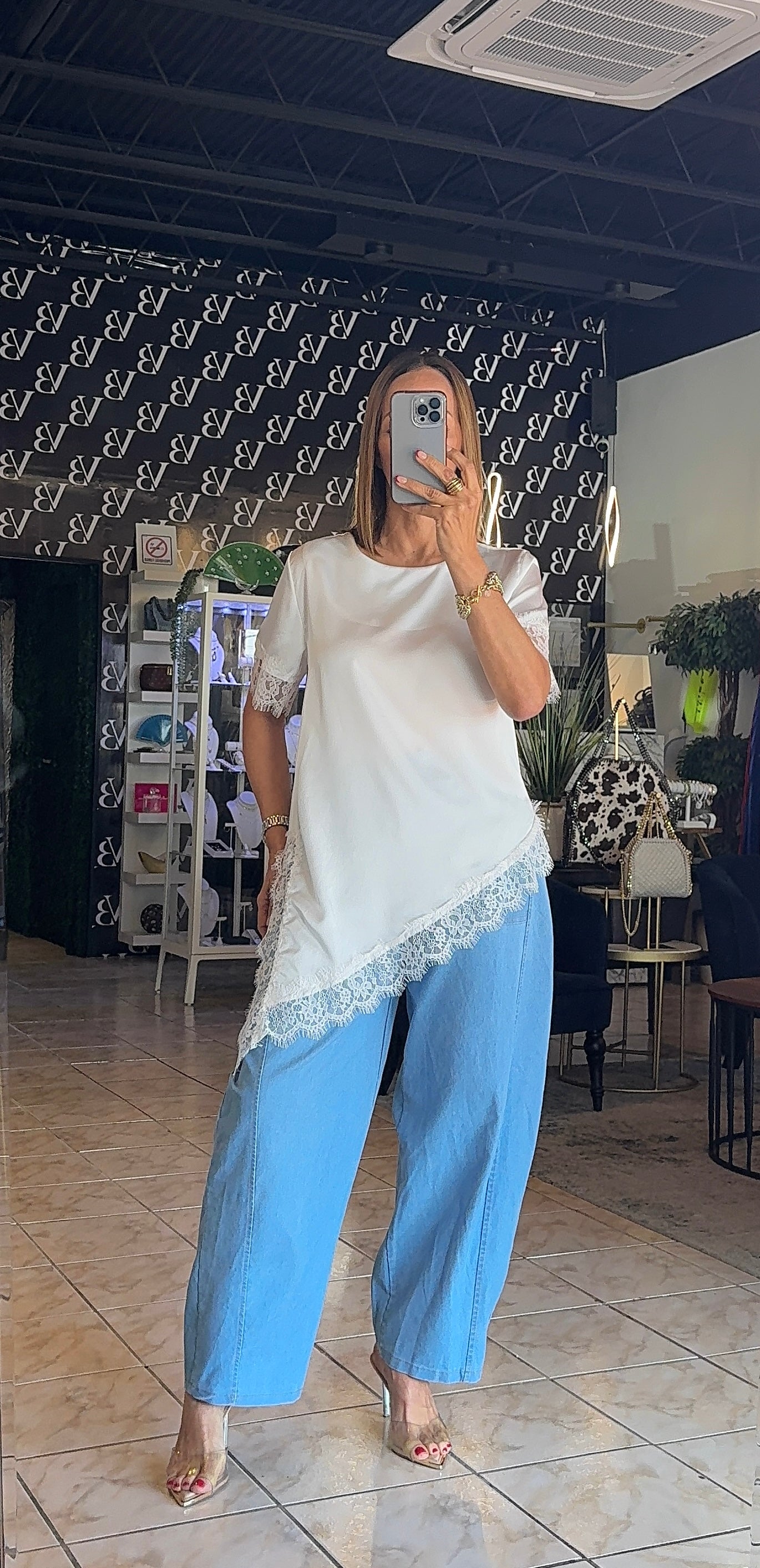 Laura Satin Lace Blouse-White