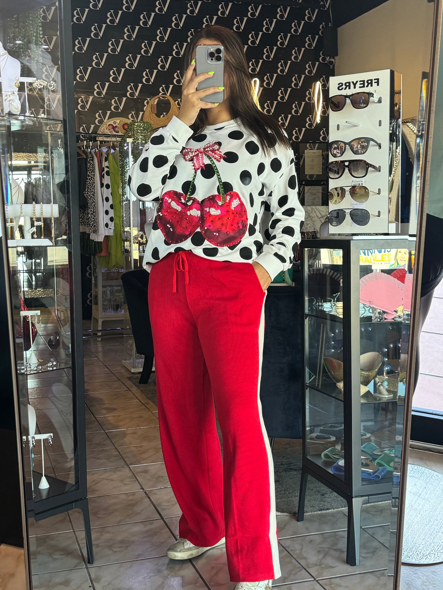 Cherry Bow Dots Sweater