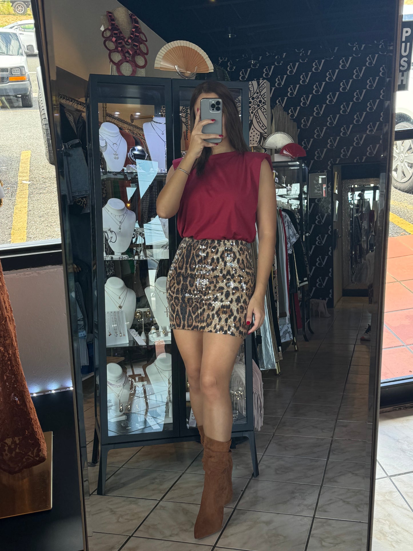 Sequin Animal Print Skirt