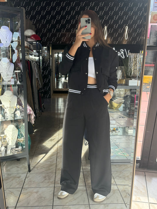 Contrast Jacket Pant Set