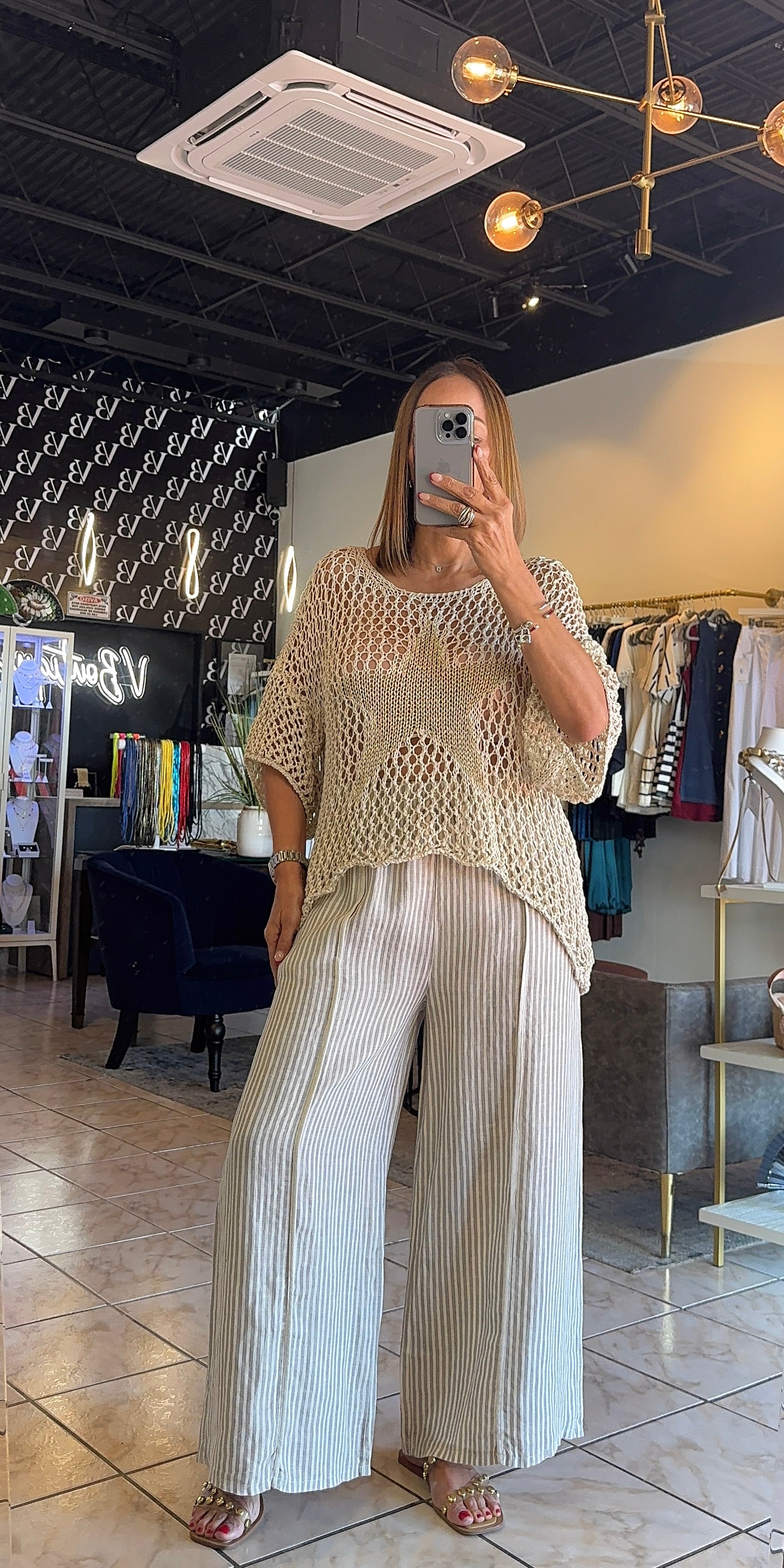 Linen Striped Bottom-Beige