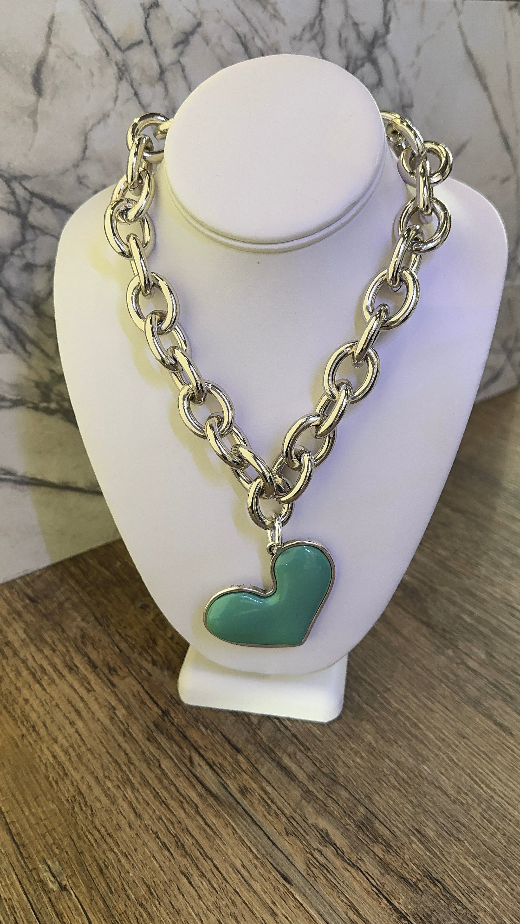 Maggie Heart Necklace-Aqua