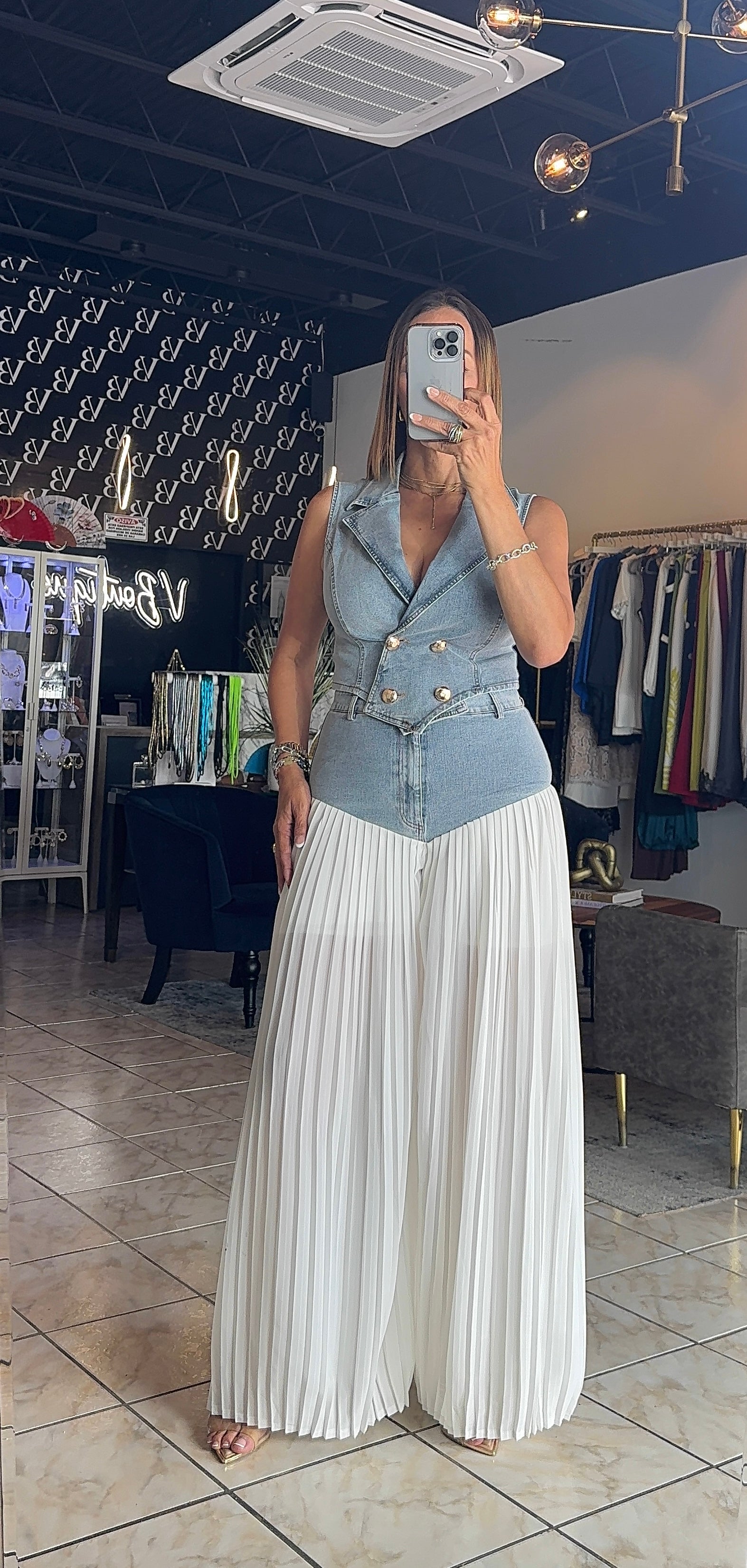 Mila Denim Palazzo Set