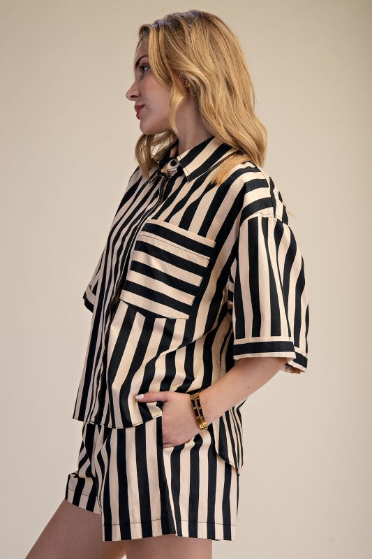 Marlon Striped Top - Black/Beige