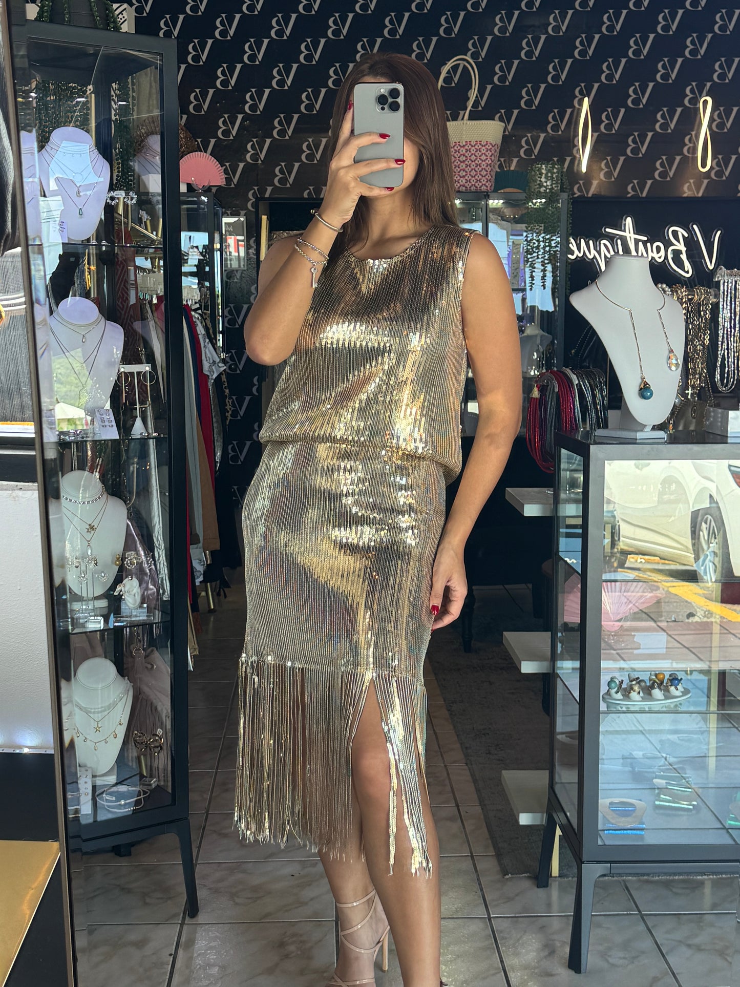 Sequin Gatsby Dress - Gold