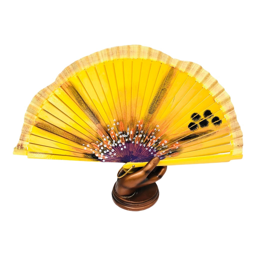 Peacock Hand Fan -Yellow