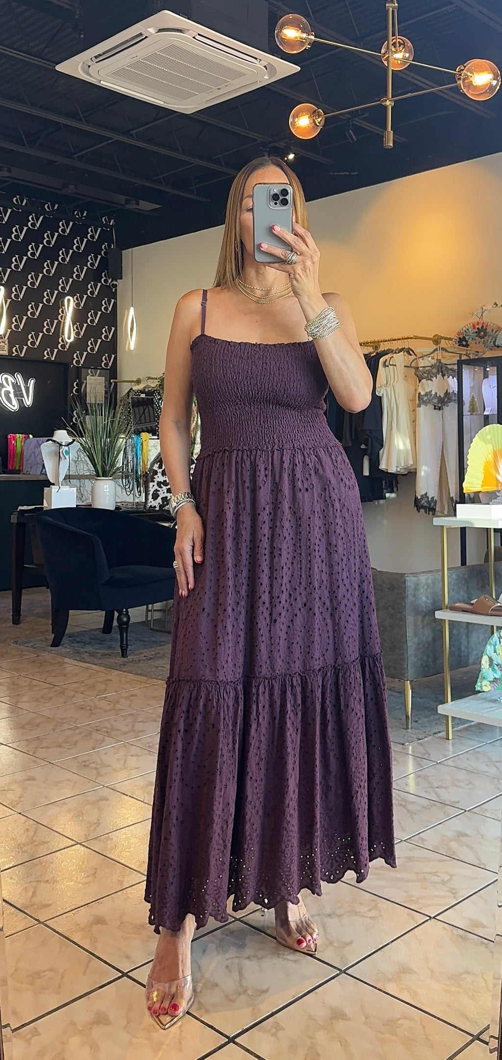 Kelsy Eyelet Dress-Grape