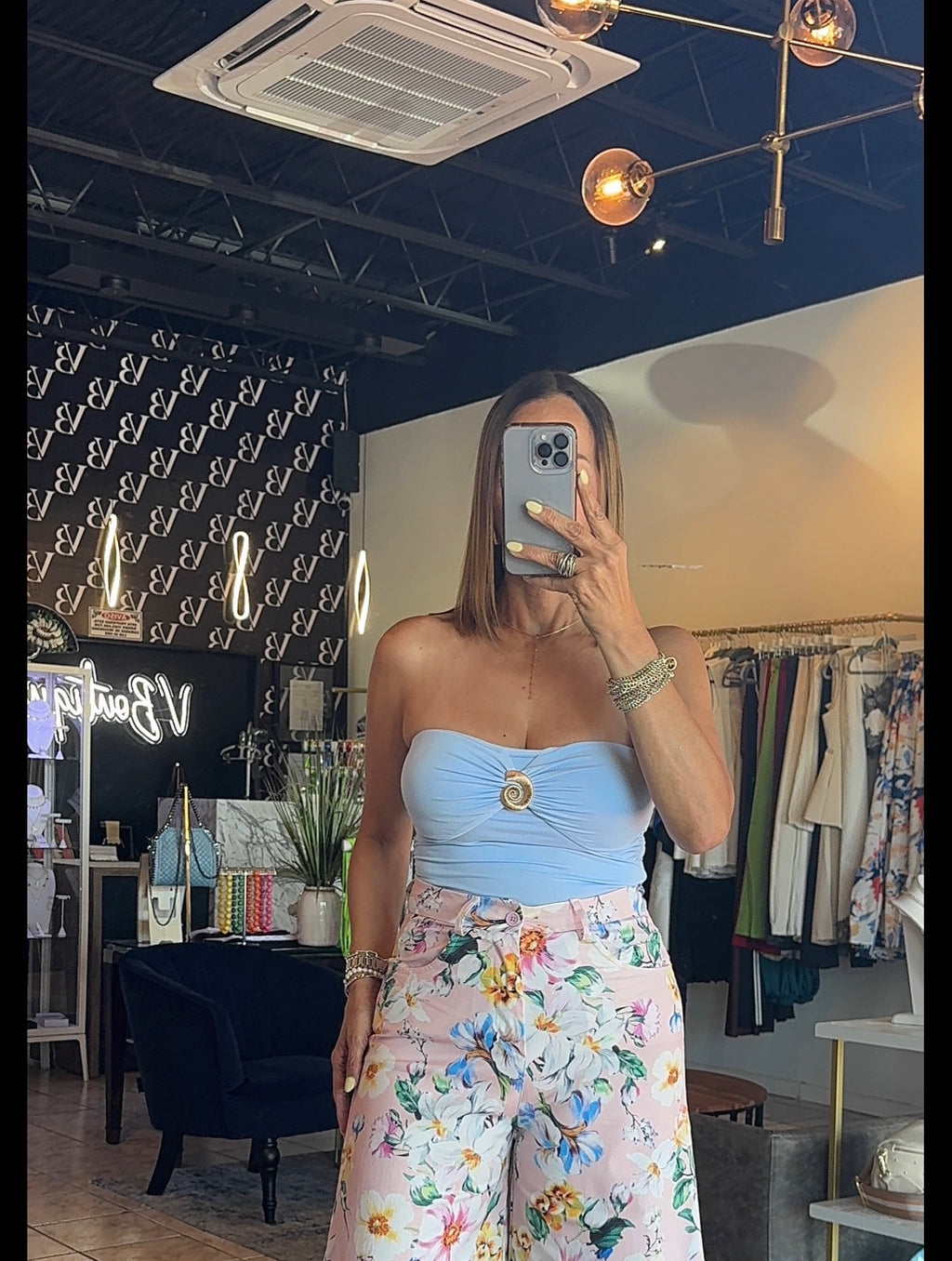 Aura Spiral Pin Strapless Top-Blue