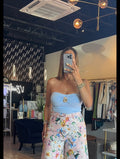 Aura Spiral Pin Strapless Top-Blue