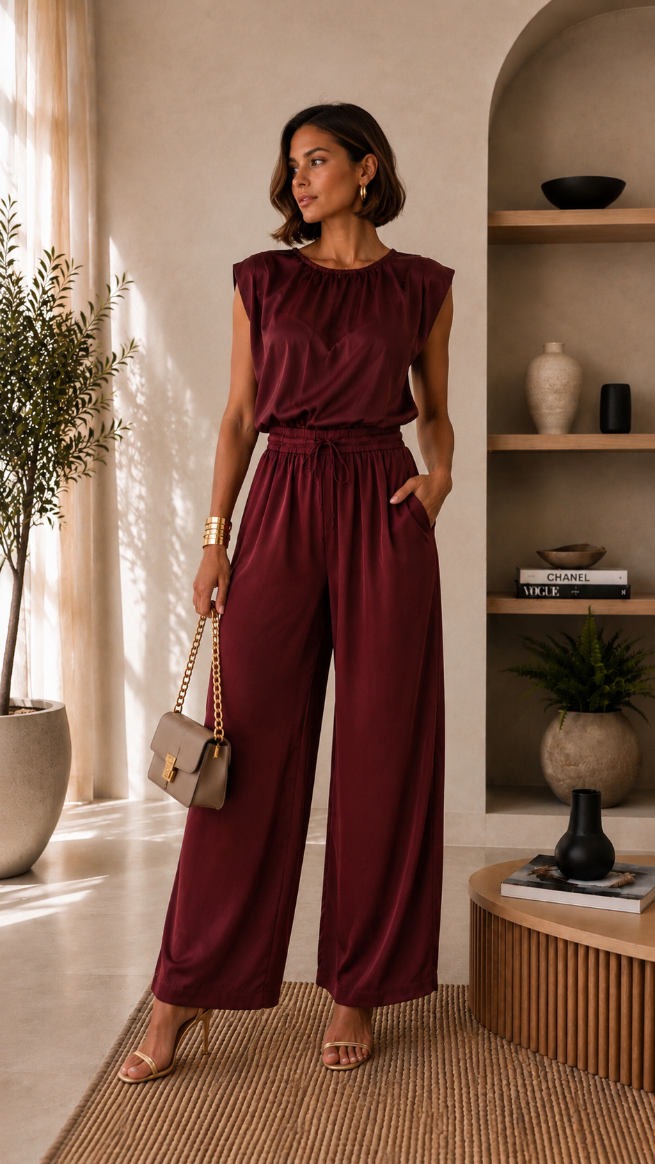 Milano Long Pant Set - Burgundy